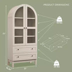 Armario de despensa alto con arco de 71", 2 cajones, estantes ajustables y puertas de vidrio, gabinete de almacenamiento de cocina estilo granja moderno