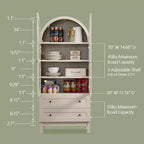Armario de despensa alto con arco de 71", 2 cajones, estantes ajustables y puertas de vidrio, gabinete de almacenamiento de cocina estilo granja moderno