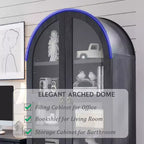 Armario de despensa alto con arco de 71", 2 cajones, estantes ajustables y puertas de vidrio, gabinete de almacenamiento de cocina estilo granja moderno