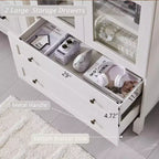 Armario de despensa alto con arco de 71", 2 cajones, estantes ajustables y puertas de vidrio, gabinete de almacenamiento de cocina estilo granja moderno