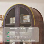 Armario de despensa alto con arco de 71", 2 cajones, estantes ajustables y puertas de vidrio, gabinete de almacenamiento de cocina estilo granja moderno