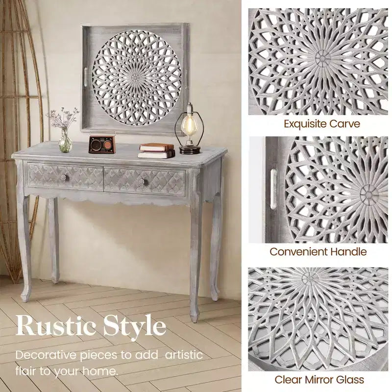 Espejo de madera estilo rústico, espejos decorativos cuadrados para pared, espejos de pared para sala de estar, dormitorio, comedor, entrada, pasillo