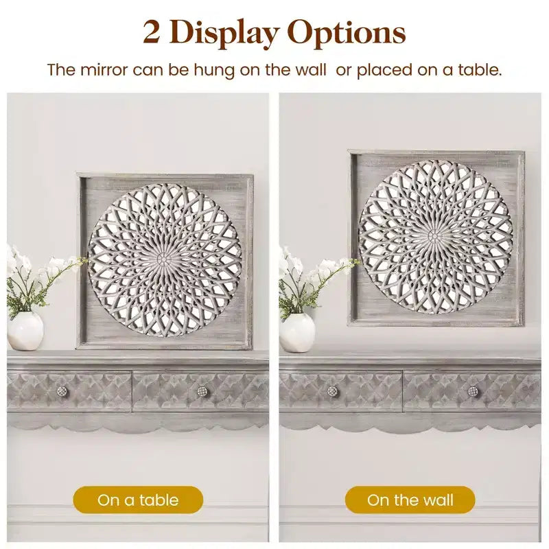 Espejo de madera estilo rústico, espejos decorativos cuadrados para pared, espejos de pared para sala de estar, dormitorio, comedor, entrada, pasillo