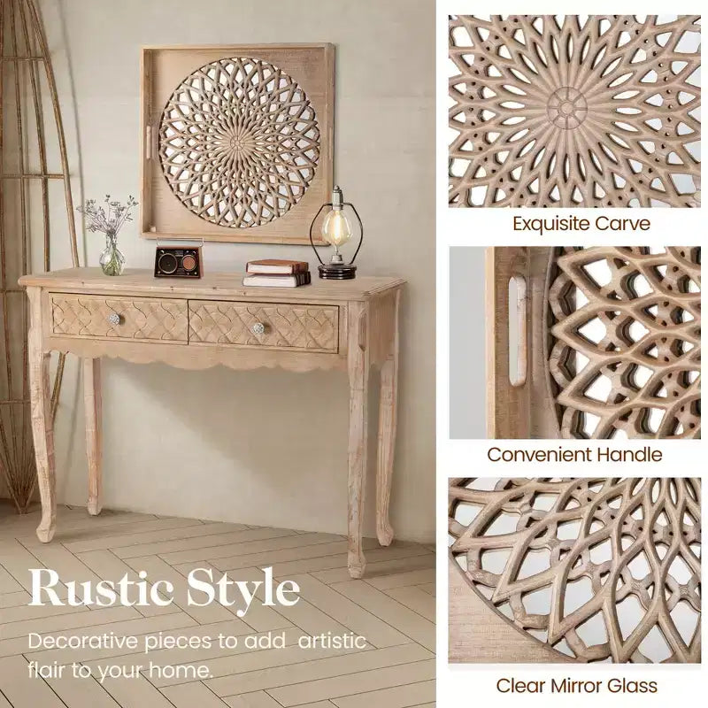 Espejo de madera estilo rústico, espejos decorativos cuadrados para pared, espejos de pared para sala de estar, dormitorio, comedor, entrada, pasillo