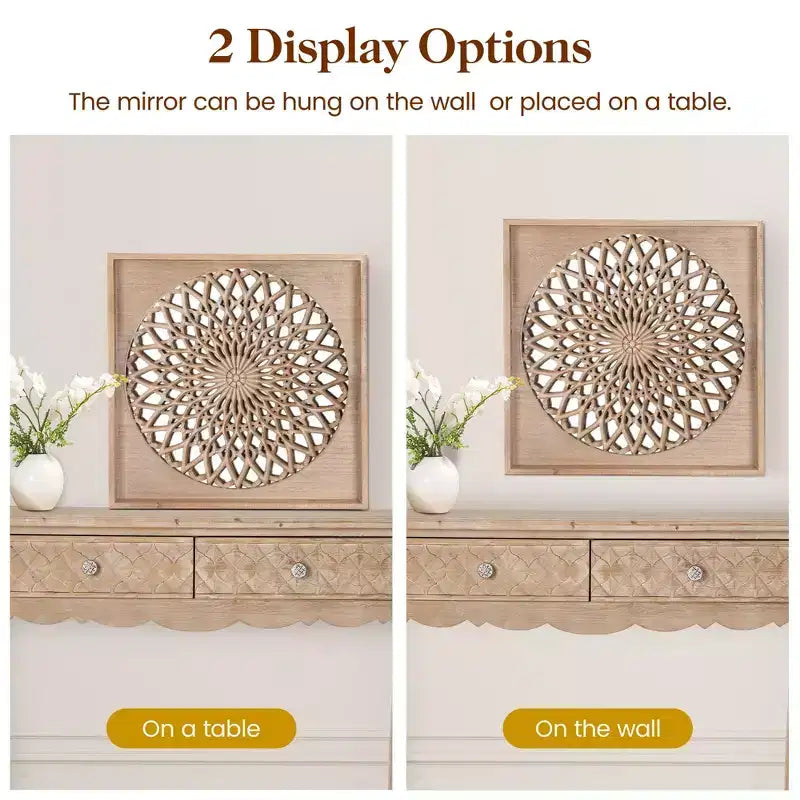 Espejo de madera estilo rústico, espejos decorativos cuadrados para pared, espejos de pared para sala de estar, dormitorio, comedor, entrada, pasillo