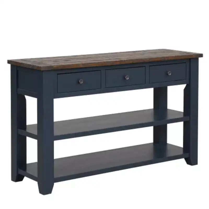 Mesa Consola de Madera Maciza de Pino, Mesa Auxiliar Moderna para Pasillo con 3 Cajones de Almacenamiento y 2 Estantes, Fácil de Montar
