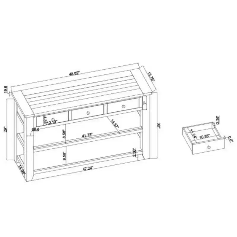 Mesa Consola de Madera Maciza de Pino, Mesa Auxiliar Moderna para Pasillo con 3 Cajones de Almacenamiento y 2 Estantes, Fácil de Montar