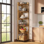 Estantería esquinera de 6 niveles, librería alta rústica de 71 pulgadas para sala de estar, dormitorio, oficina