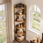 Estantería esquinera de 6 niveles, librería alta rústica de 71 pulgadas para sala de estar, dormitorio, oficina