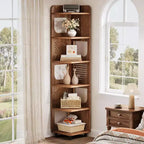 Estantería esquinera de 6 niveles, librería alta rústica de 71 pulgadas para sala de estar, dormitorio, oficina