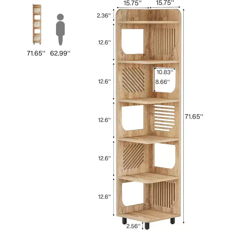Estantería esquinera de 6 niveles, librería alta rústica de 71 pulgadas para sala de estar, dormitorio, oficina