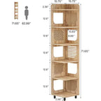 Estantería esquinera de 6 niveles, librería alta rústica de 71 pulgadas para sala de estar, dormitorio, oficina