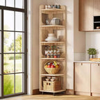 Estantería esquinera de 6 niveles, librería alta rústica de 71 pulgadas para sala de estar, dormitorio, oficina