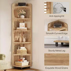 Estantería esquinera de 6 niveles, librería alta rústica de 71 pulgadas para sala de estar, dormitorio, oficina