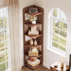 Estantería esquinera de 6 niveles, librería alta rústica de 71 pulgadas para sala de estar, dormitorio, oficina