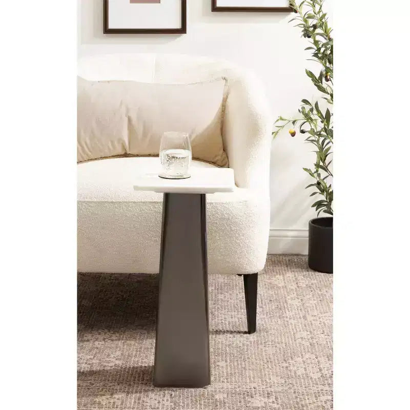 Mesa Auxiliar Quinley Square con Tapa de Mármol, Mesa Auxiliar Moderna de Acento