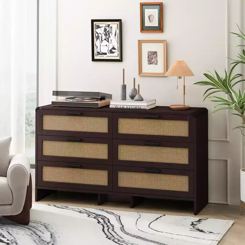 Cómoda de almacenamiento de ratán con forma de arco de 6 cajones para dormitorio y sala de estar