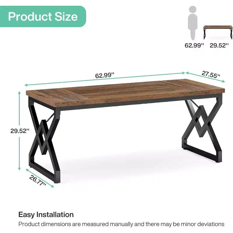 Escritorio ejecutivo de 63 pulgadas, escritorio grande para oficina con tablero de madera grueso y estructura de metal