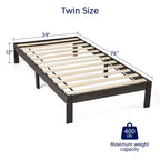 Base de cama de plataforma de madera maciza con soporte de listones de madera, gris oscuro