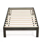 Base de cama de plataforma de madera maciza con soporte de listones de madera, gris oscuro