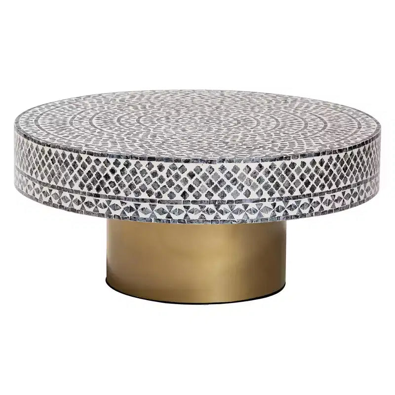 Mesa de centro costera de concha de capiz de nácar blanca y negra