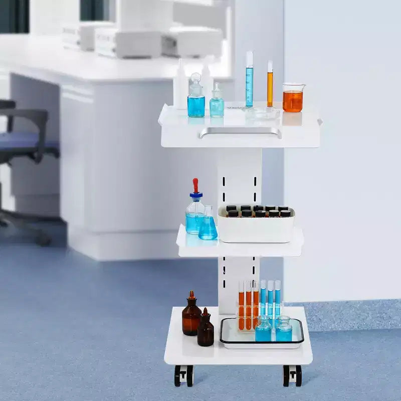 Carrito de laboratorio, carro de laboratorio rodante con toma de corriente incorporada, carrito móvil de metal de 3 capas, carro de clínica rodante con bandeja, capacidad de peso de 220 lb