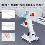 Carrito de laboratorio, carro de laboratorio rodante con toma de corriente incorporada, carrito móvil de metal de 3 capas, carro de clínica rodante con bandeja, capacidad de peso de 220 lb