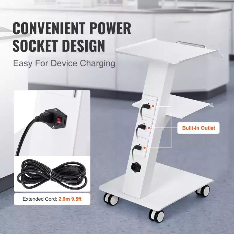 Carrito de laboratorio, carro de laboratorio rodante con toma de corriente incorporada, carrito móvil de metal de 3 capas, carro de clínica rodante con bandeja, capacidad de peso de 220 lb
