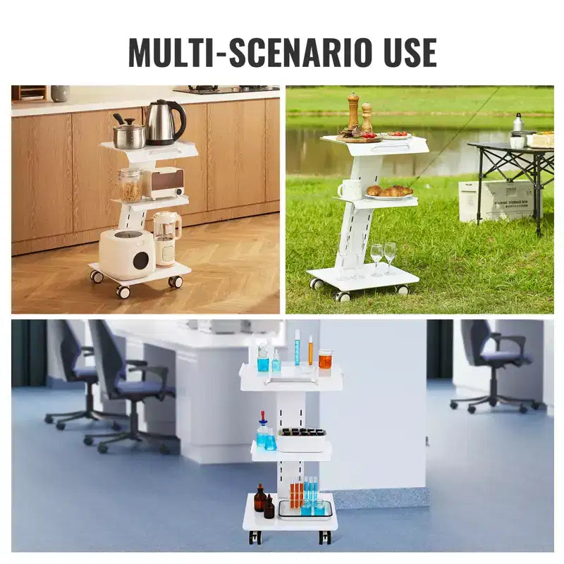 Carrito de laboratorio, carro de laboratorio rodante con toma de corriente incorporada, carrito móvil de metal de 3 capas, carro de clínica rodante con bandeja, capacidad de peso de 220 lb