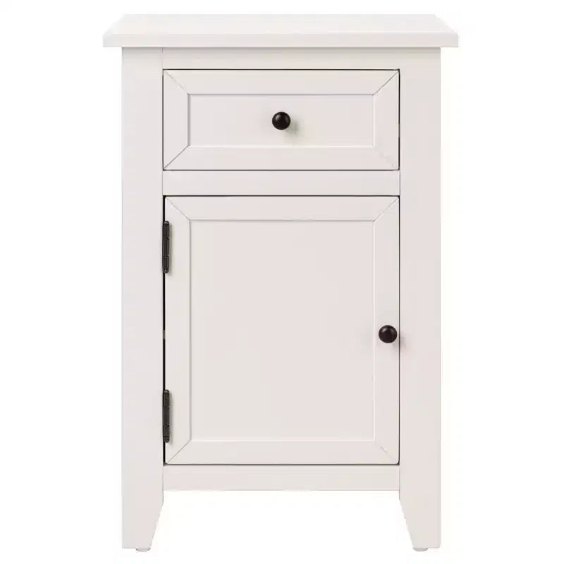 Mesa de noche de madera en forma de X con 1 cajón y 1 armario de almacenamiento con puerta