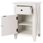 Mesa de noche de madera en forma de X con 1 cajón y 1 armario de almacenamiento con puerta