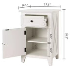 Mesa de noche de madera en forma de X con 1 cajón y 1 armario de almacenamiento con puerta