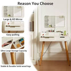 Tocador moderno con espejo extraíble, escritorio de maquillaje ajustable con 3 modos de color, mesa de tocador para sala de estar, dormitorio, blanco