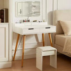 Tocador moderno con espejo extraíble, escritorio de maquillaje ajustable con 3 modos de color, mesa de tocador para sala de estar, dormitorio, blanco