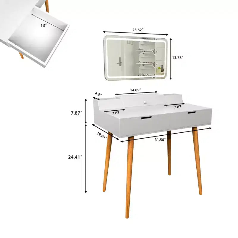 Tocador moderno con espejo extraíble, escritorio de maquillaje ajustable con 3 modos de color, mesa de tocador para sala de estar, dormitorio, blanco