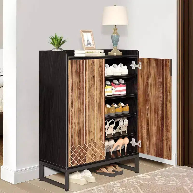 Zapatero de 5 niveles con puertas, capacidad para 20 pares, estantes ajustables