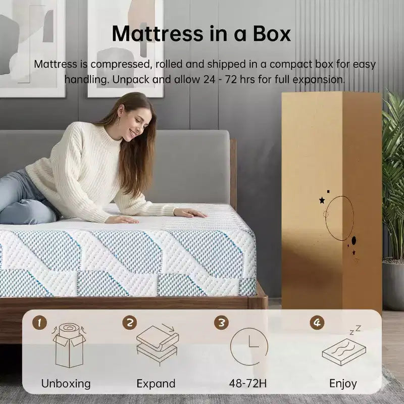 Colchón Queen Size de 12 Pulgadas para Adultos y Adolescentes, Colchón de Espuma Viscoelástica Refrescante, Funda Extraíble y Lavable, Firmeza Media