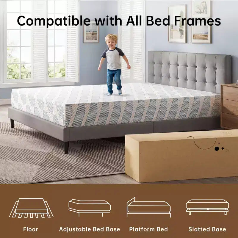 Colchón Queen Size de 12 Pulgadas para Adultos y Adolescentes, Colchón de Espuma Viscoelástica Refrescante, Funda Extraíble y Lavable, Firmeza Media