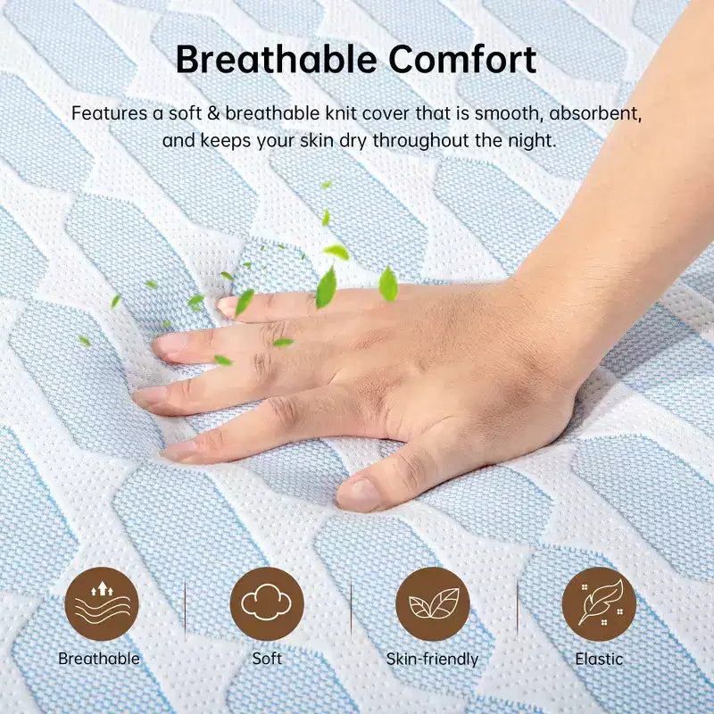 Colchón Queen Size de 12 Pulgadas para Adultos y Adolescentes, Colchón de Espuma Viscoelástica Refrescante, Funda Extraíble y Lavable, Firmeza Media