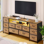 Cómoda de 11 cajones, Mueble de TV para televisores de 70 pulgadas, Centro de entretenimiento con almacenamiento, Cómoda con estantes abiertos para sala de estar, dormitorio