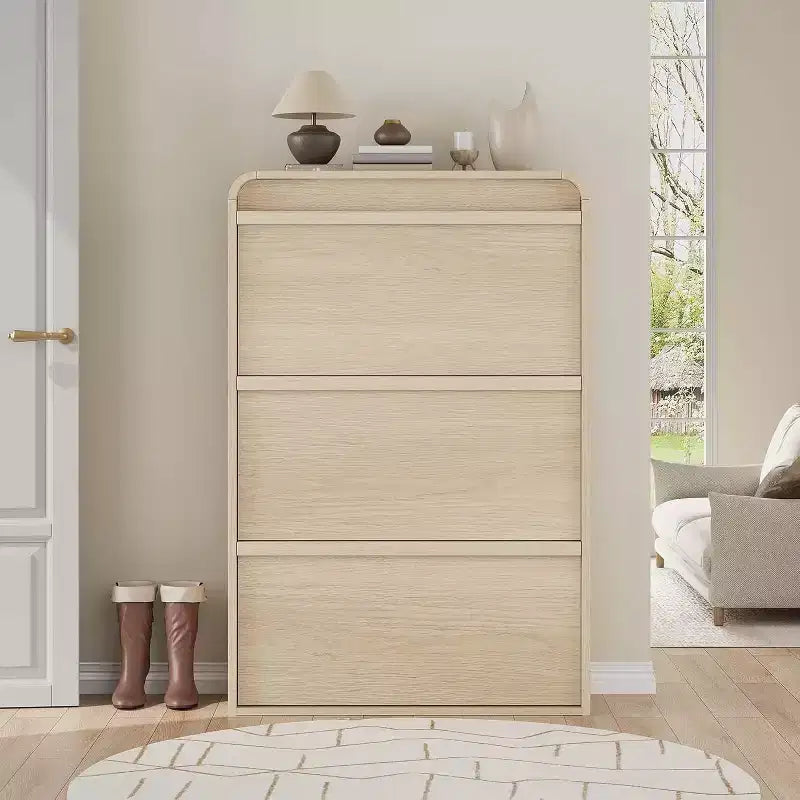 Zapatero abatible con 3 puertas y estante ajustable, almacenamiento de madera para recibidor y sala de estar