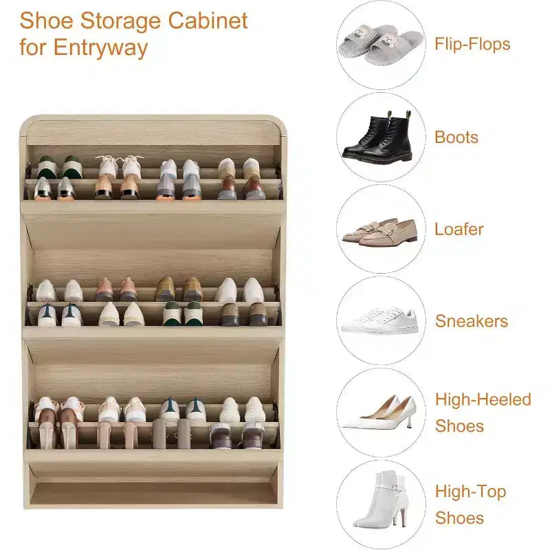 Zapatero abatible con 3 puertas y estante ajustable, almacenamiento de madera para recibidor y sala de estar