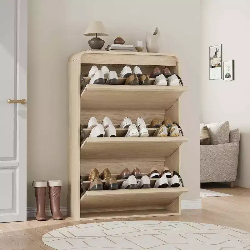 Zapatero abatible con 3 puertas y estante ajustable, almacenamiento de madera para recibidor y sala de estar