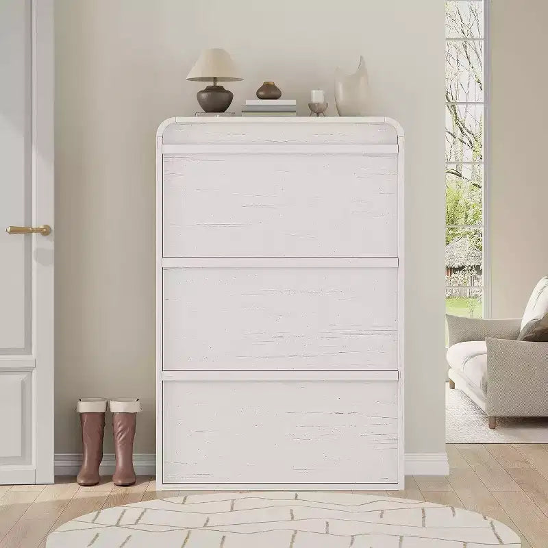 Zapatero abatible con 3 puertas y estante ajustable, almacenamiento de madera para recibidor y sala de estar