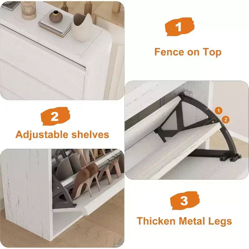 Zapatero abatible con 3 puertas y estante ajustable, almacenamiento de madera para recibidor y sala de estar