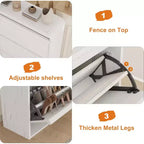 Zapatero abatible con 3 puertas y estante ajustable, almacenamiento de madera para recibidor y sala de estar