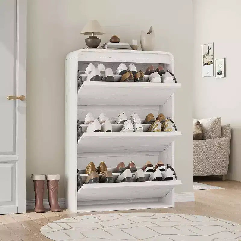 Zapatero abatible con 3 puertas y estante ajustable, almacenamiento de madera para recibidor y sala de estar