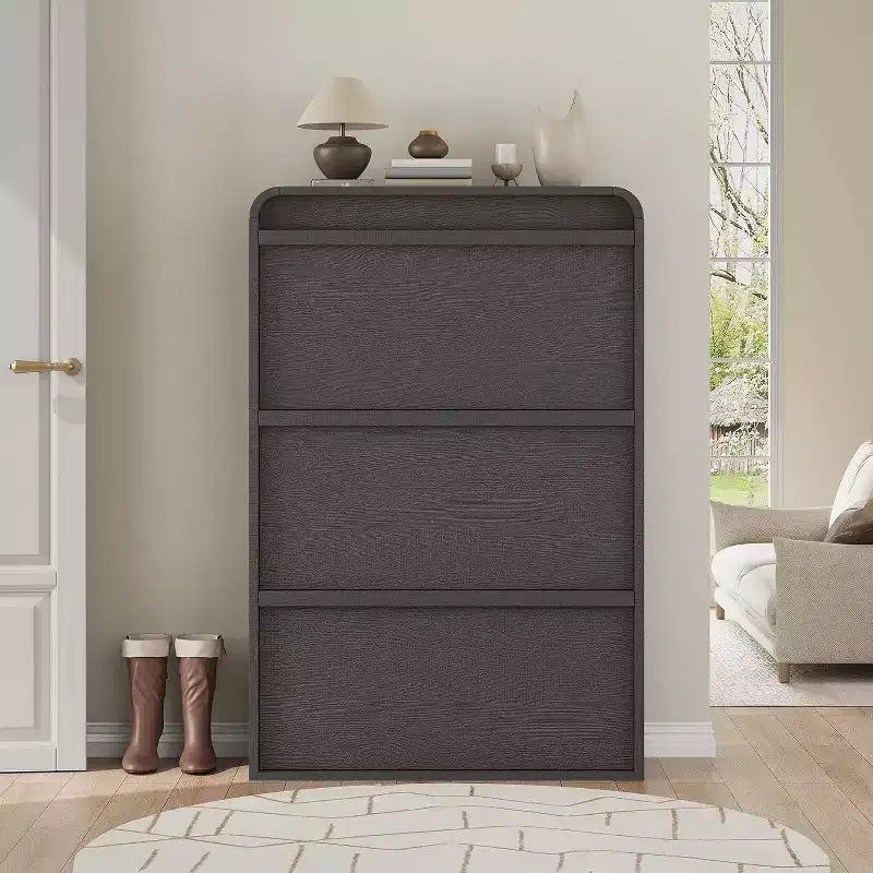 Zapatero abatible con 3 puertas y estante ajustable, almacenamiento de madera para recibidor y sala de estar