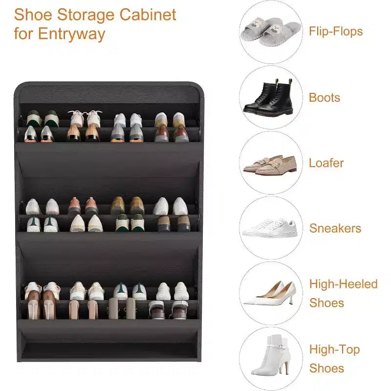 Zapatero abatible con 3 puertas y estante ajustable, almacenamiento de madera para recibidor y sala de estar