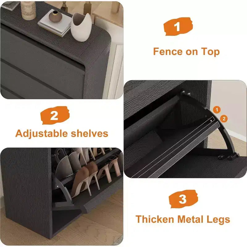 Zapatero abatible con 3 puertas y estante ajustable, almacenamiento de madera para recibidor y sala de estar